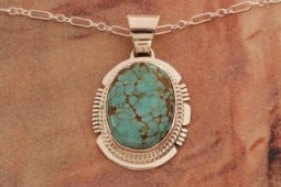 Genuine Number 8 Mine Turquoise Sterling Silver Pendant